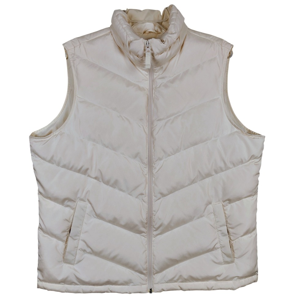 Lands End Womens XL Down Puffer Vest Cream Chevron Gorpcore Winter Layering